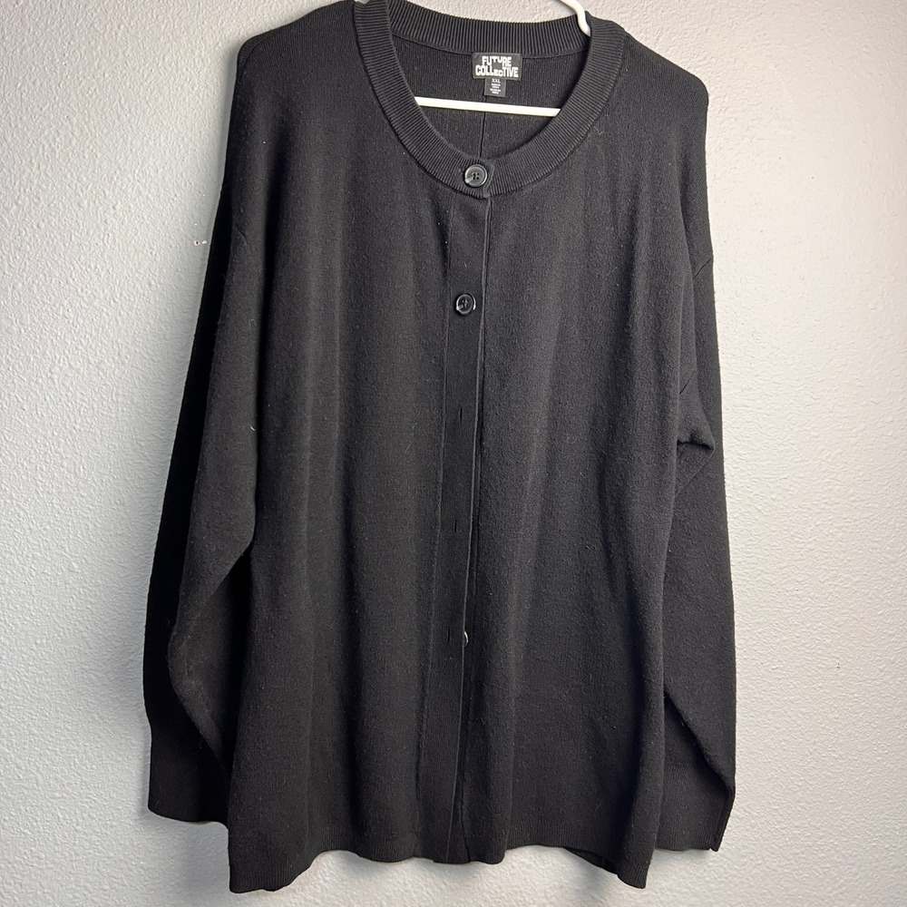 Future Collective Long Black Button Front Cardigan Sweater XXL Lounge Cozy L/SL